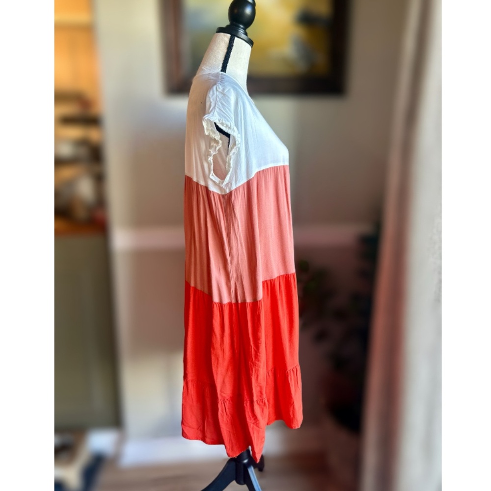 TRENDSI | Color Block Round Neck Ruffle Hem Dress - Picture 6 of 9